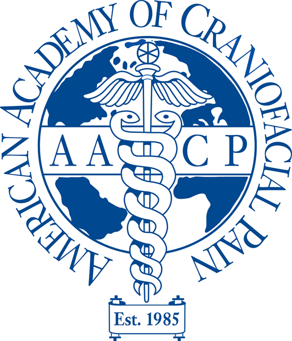 Logo of the American Academy of Craniofacial Pain featuring a staff entwined with two snakes over a globe.